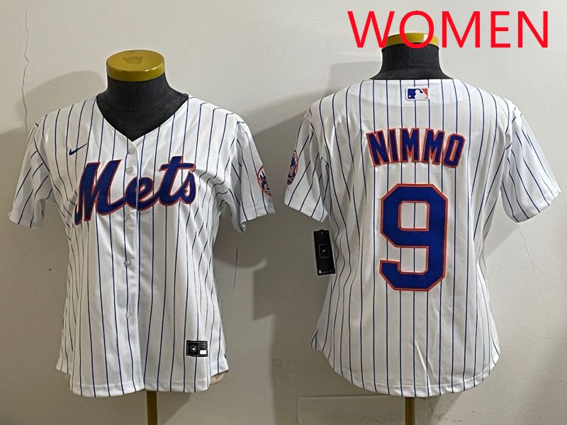 Women 2025 New York Mets #9 Nimmo White Stripe Game Nike MLB Jersey style 1